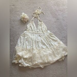NWOT Cream Halter mini Dress with ruffles size S